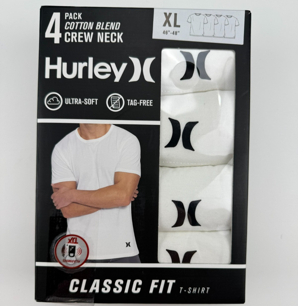 4 PACK HURLEY WHITE COTTON BLEND CREW NECK SZ XL NWT CLASSIC FIT